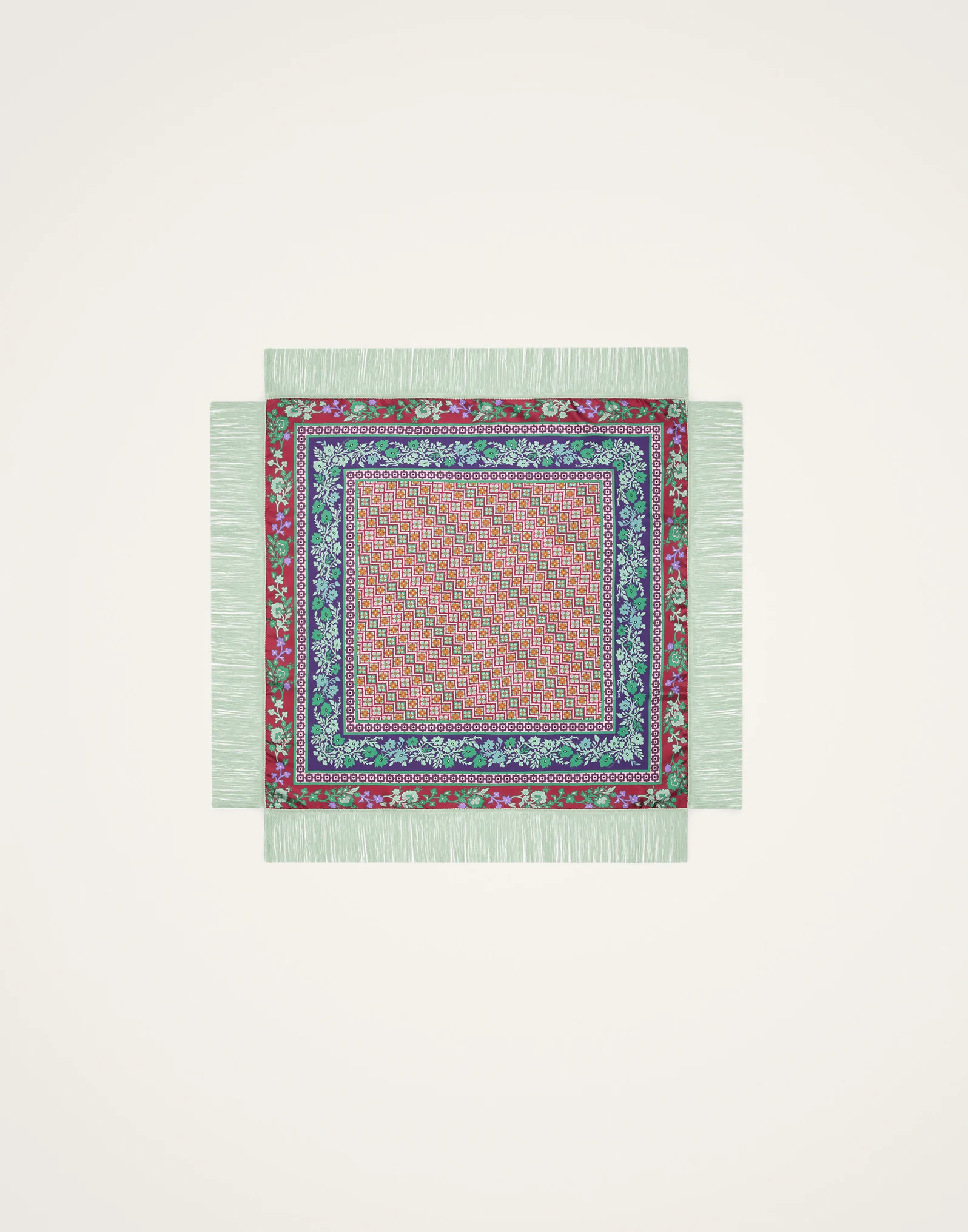 Reversible Fringe Foulard 90 in Regalia Placée Red for Women | La DoubleJ | La DoubleJ