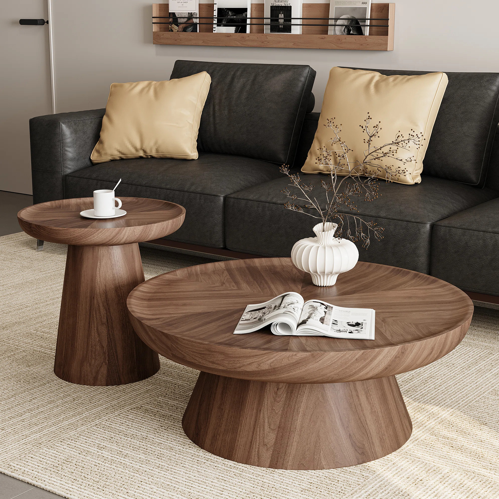 Nesting Round Coffee Table, Wood Cocktail Tables with Ash Side Table(Set of 2) | Wayfair North America