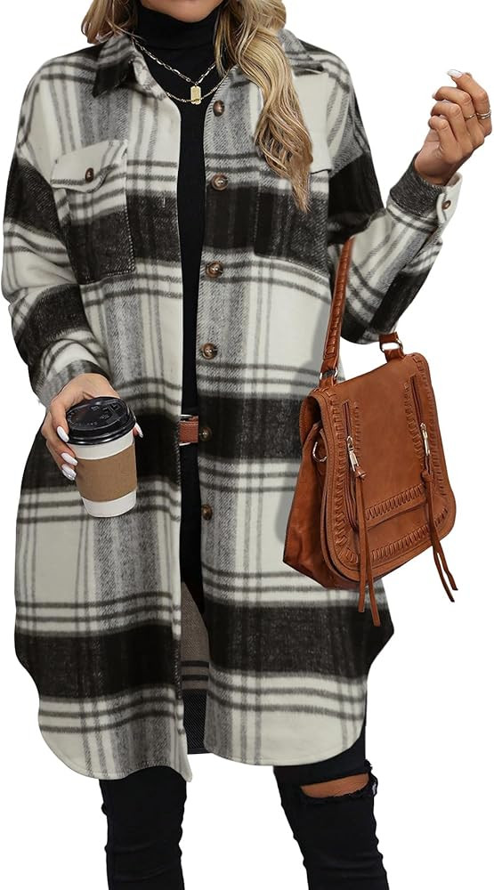 NIeyook Plaid Shacket Jacket Women Button Down Long Flannel Shirt Fall Oversized Jackets Casual S... | Amazon (US)