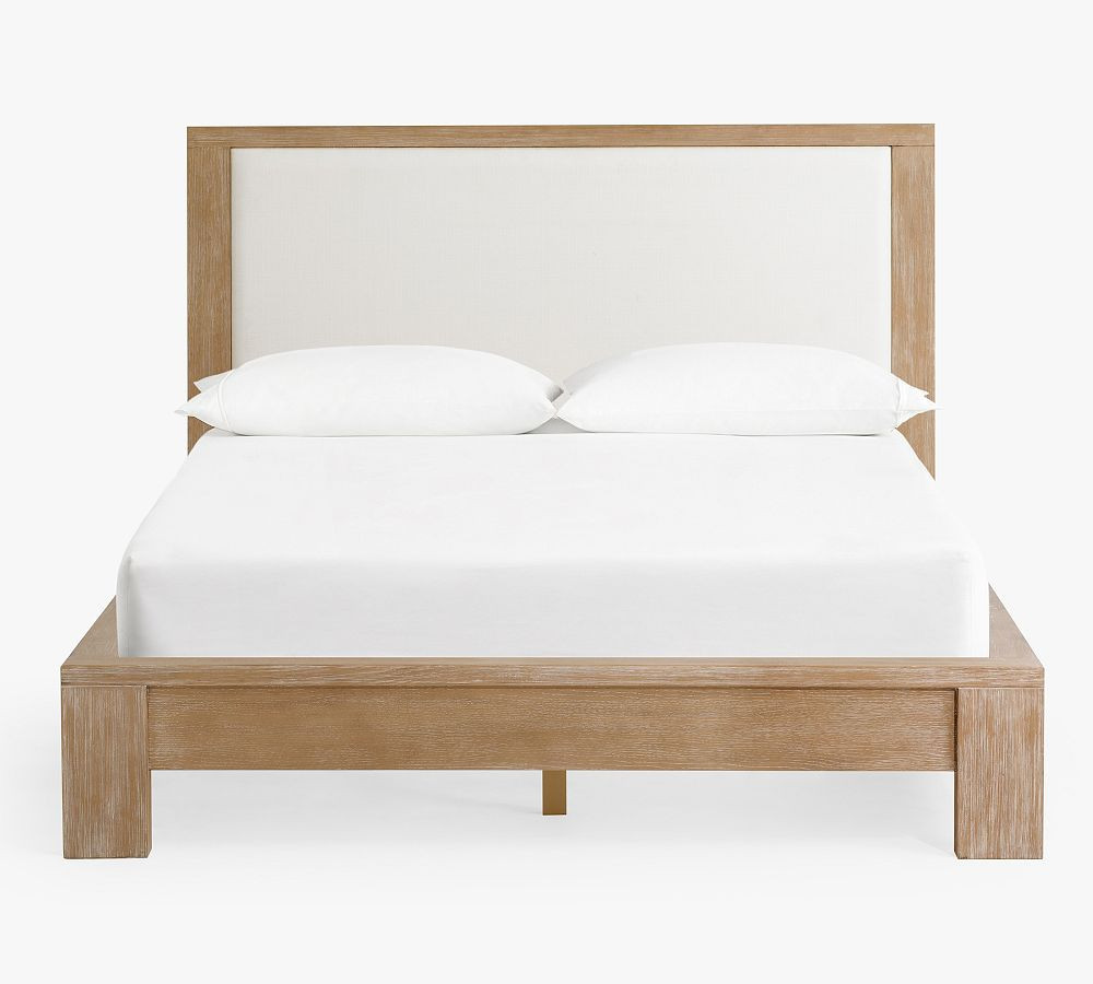 Modern Farmhouse Platform Bed, Fog/Basketweave Slub Ivory, Queen | Pottery Barn (US)