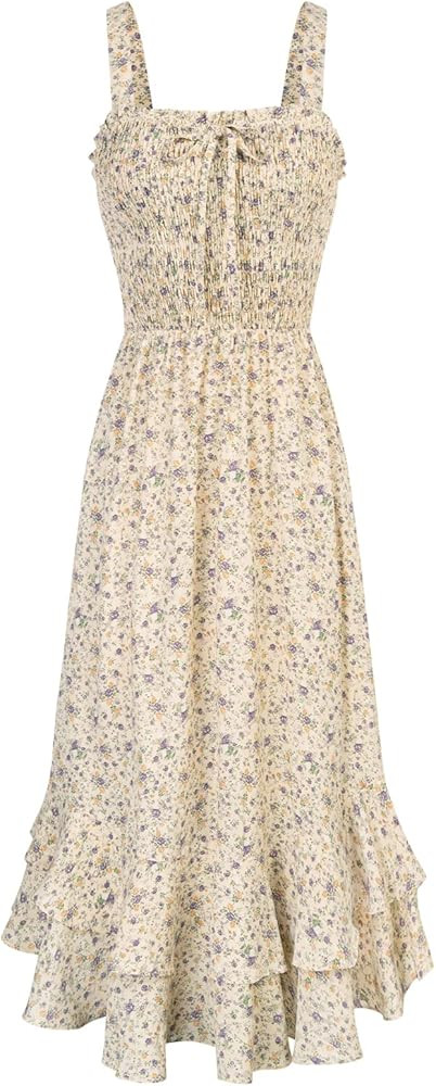 GRACE KARIN Women's 2025 Summer Floral Boho Dress Square Neck Strapped Swing A Line Sundress Beac... | Amazon (US)