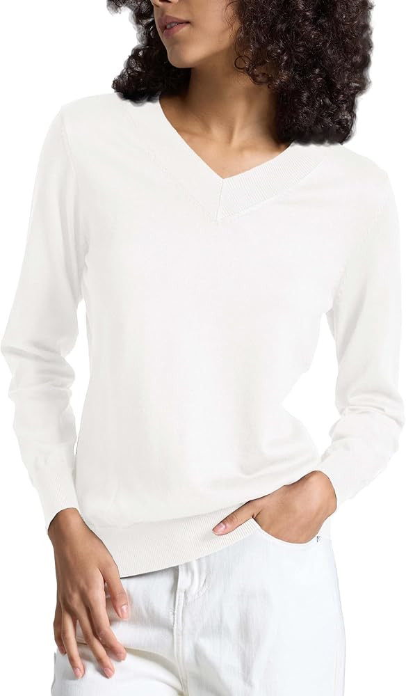 Women's Long-Sleeve Pullover Lightweight Soft V-Neck Casual Sweater Top | Amazon (US)