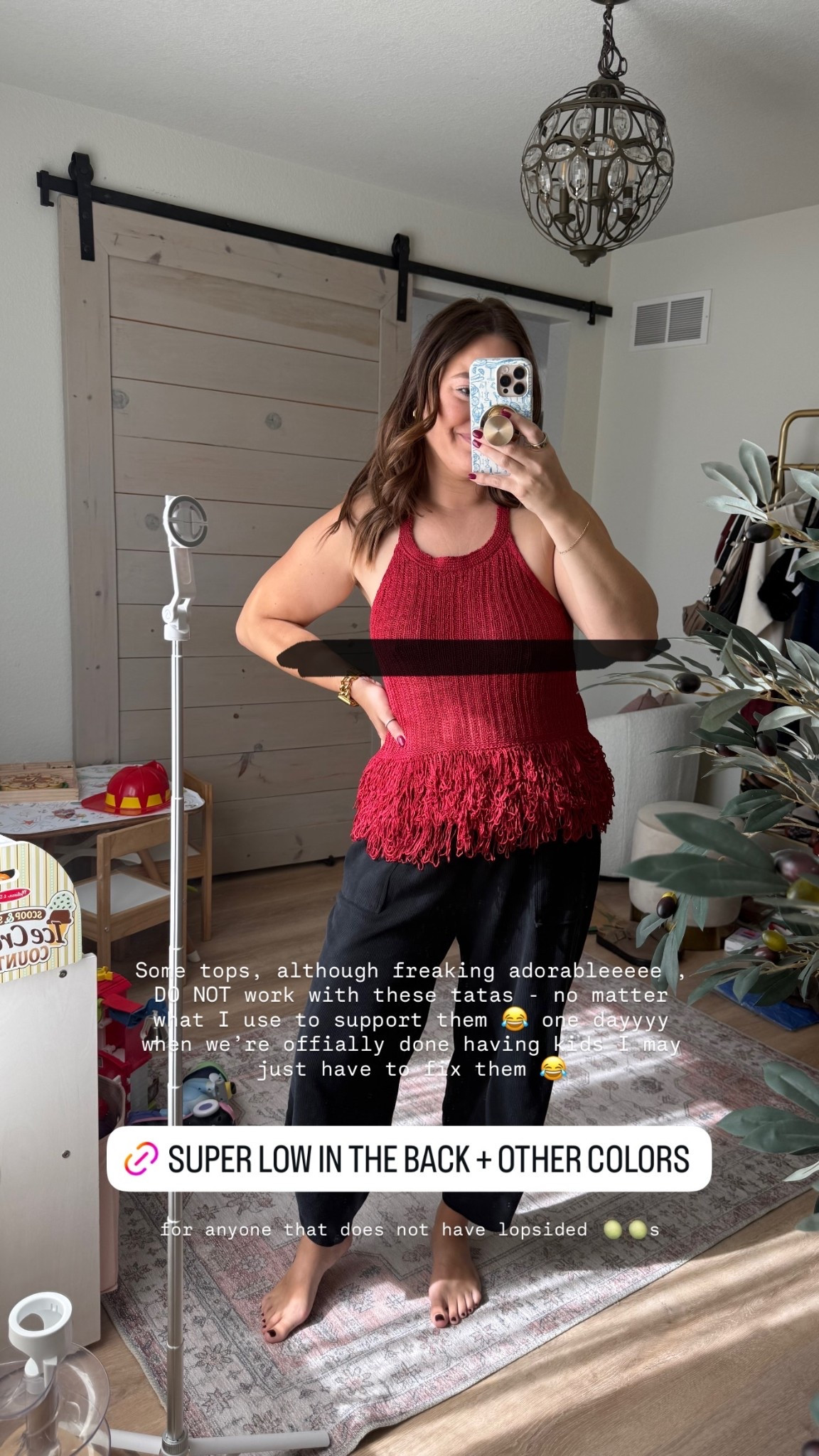 for anyone that does not have lopsided 🍈🍈s Some tops, although freaking adorableeeee , DO NOT work with these tatas - no matter what I use to support them 😂 one dayyyy when we’re offially done having kids I may just have to fix them 😂 

 #LTKmomlife #LTKstorytime #LTKMidsize