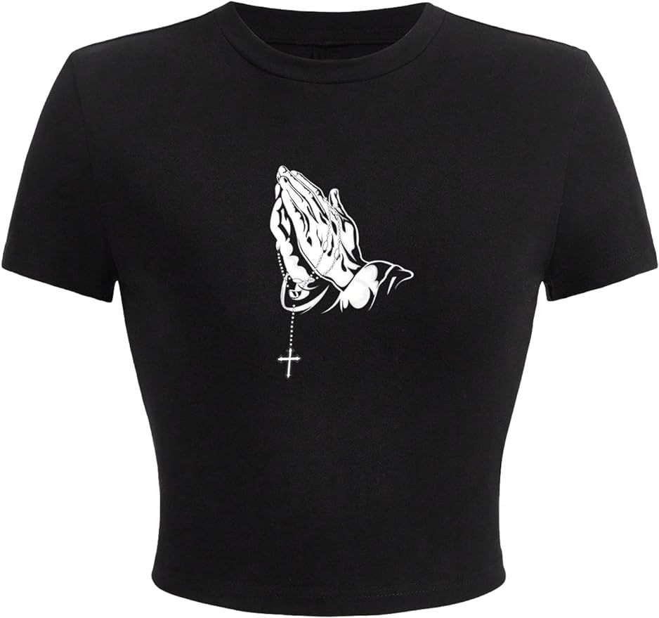Floerns Women's Graphic Print Crop Tops Short Sleeve Crewneck Tee Shirts | Amazon (US)
