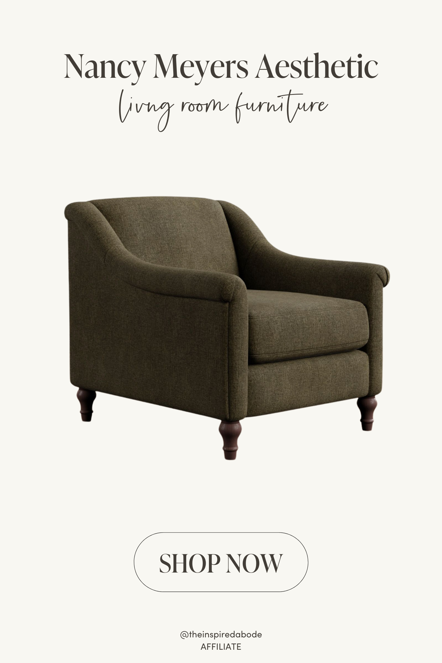 When we think of a Nancy Meyers living room, we think of this cozy armchair with dark legs, a deep tone, and a lived-in feel with a laid-back luxurious elegance 🤍   

 #LTKHome