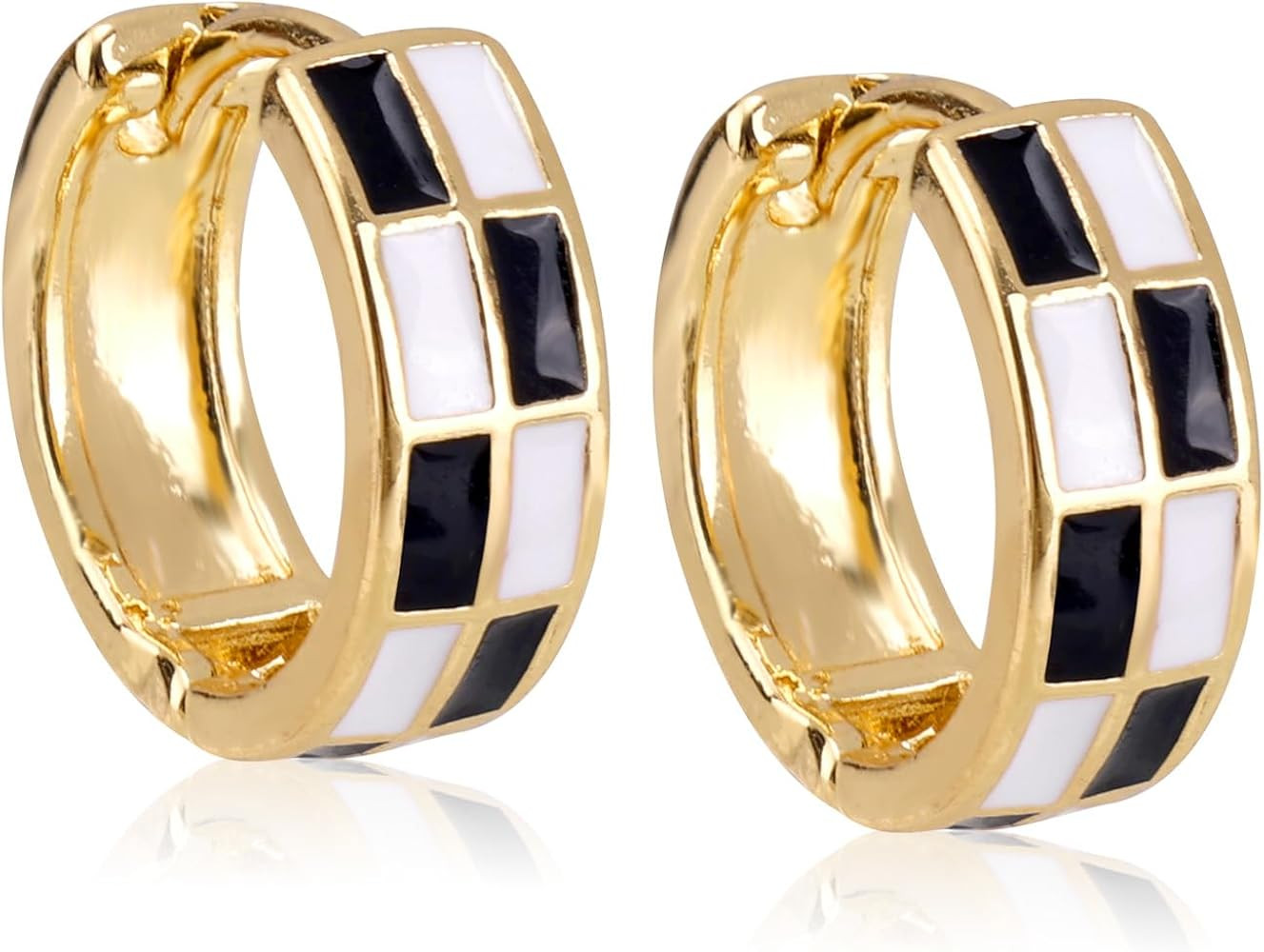 Checkered Hoop Earrings, Chic Vintage Round Huggie Earrings Chunky Checkerboard Earrings Black an... | Amazon (US)