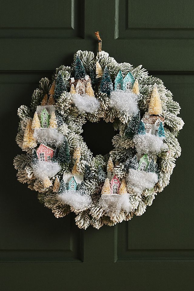 Snowy Village Light-Up Wreath | Anthropologie (US)