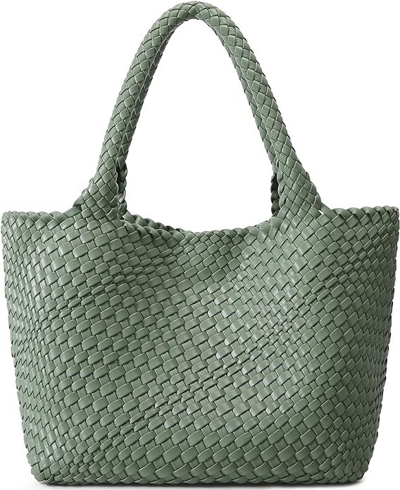 Woven Bag for Women, Fashion Top Handle Shoulder Bag Vegan Leather Shopper Bag Large Travel Tote ... | Amazon (US)