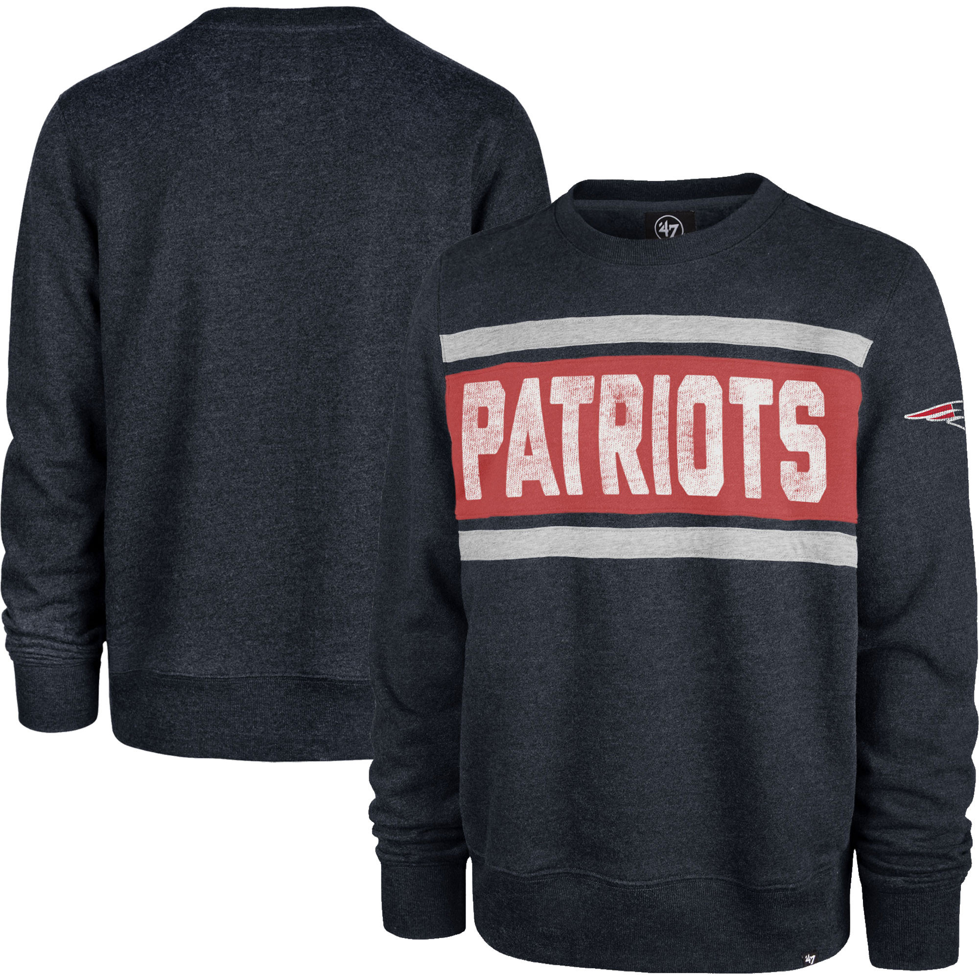 Men's '47 Heathered Navy New England Patriots Bypass Tribeca Pullover Sweatshirt | Fanatics