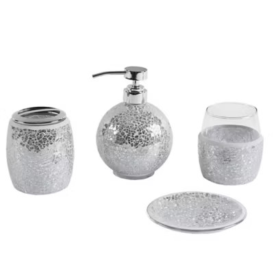 Madison Park Mosaic 4-Piece Bath Accessory Set in Silver | Bed Bath & Beyond