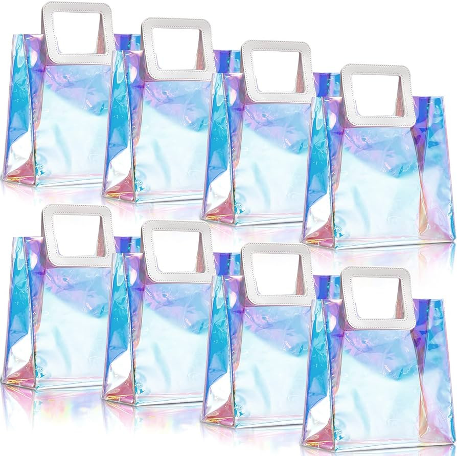 Reusable Iridescent Gift Bag, 10 x 11 x 5.5 Inches Clear Holographic Bag Large Gift Wrap Tote Bags P | Amazon (US)