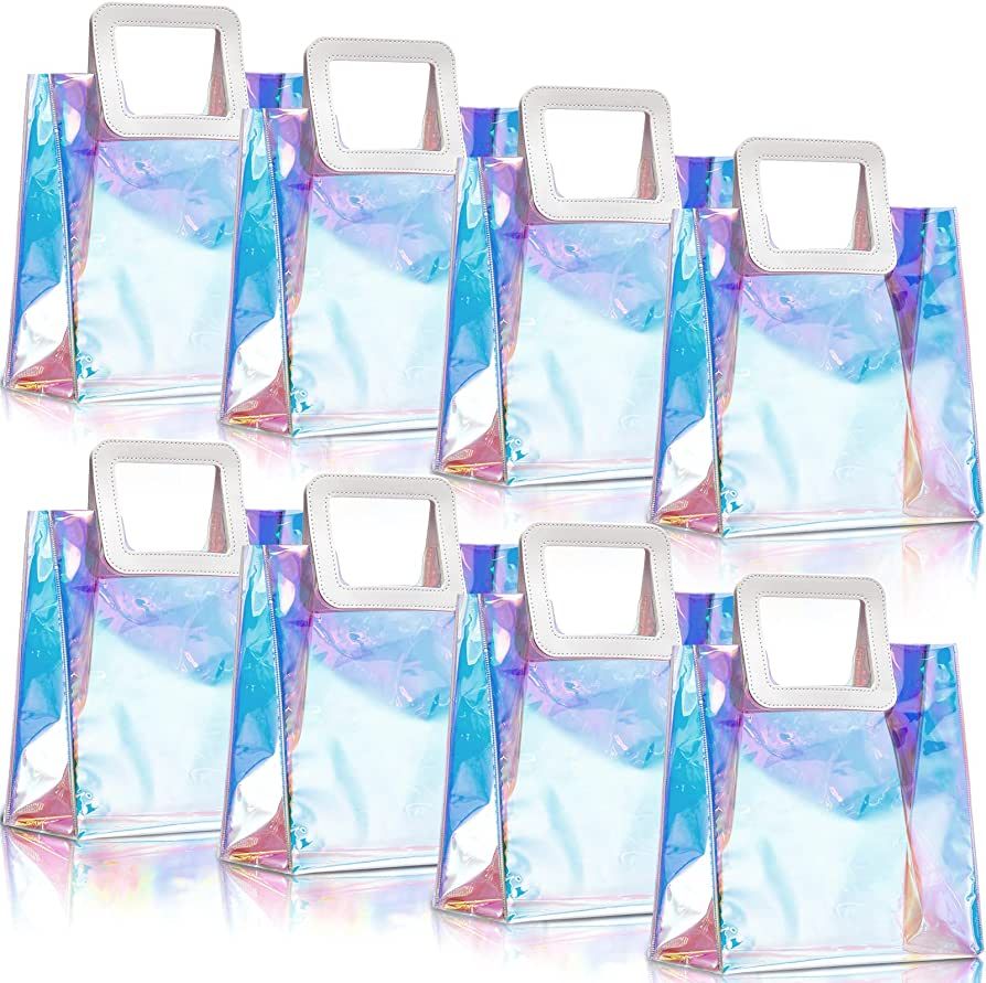 Reusable Iridescent Gift Bag, 10 x 11 x 5.5 Inches Clear Holographic Bag Large Gift Wrap Tote Bags P | Amazon (US)