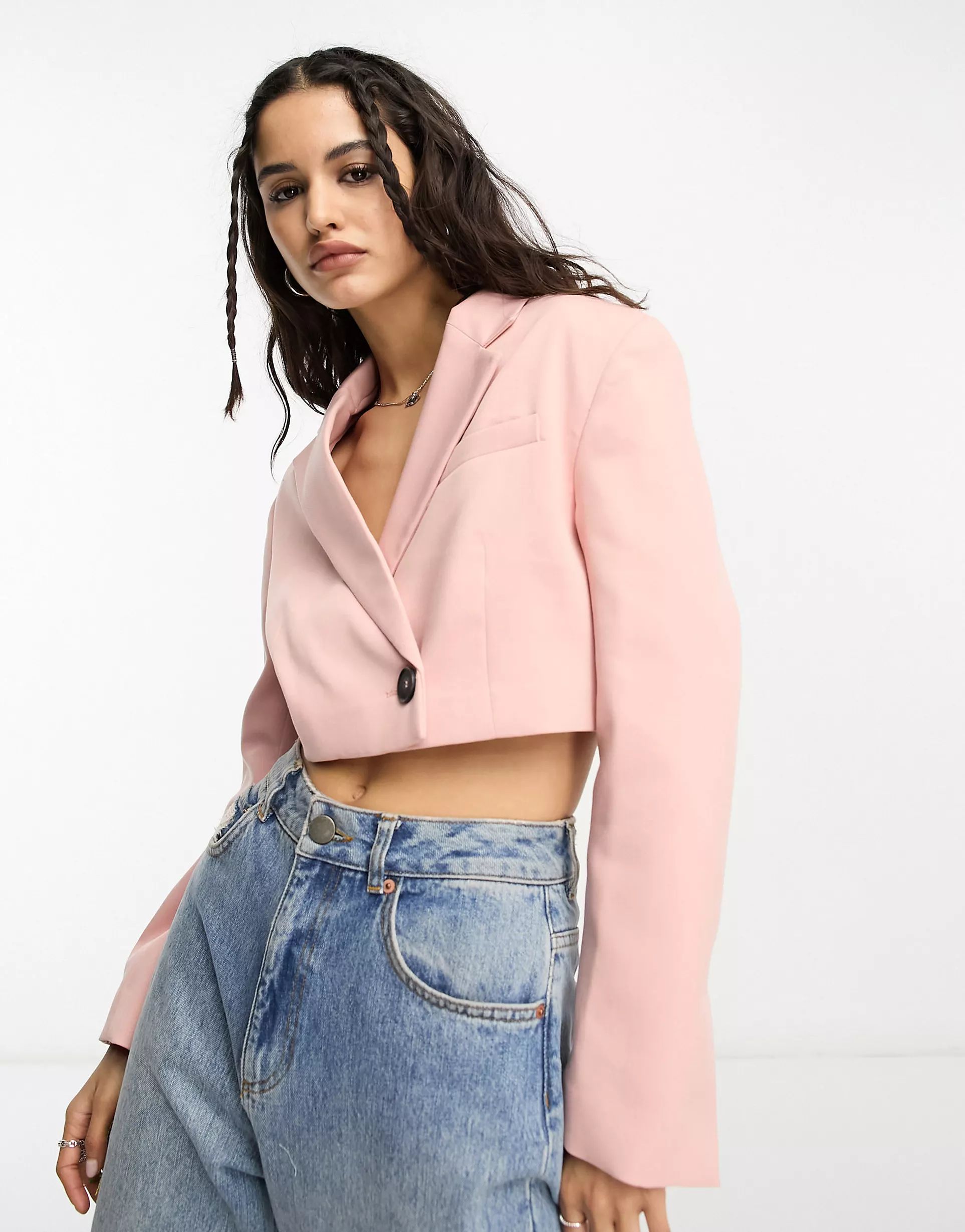 Bershka cropped blazer in dusky pink - part of a set | ASOS (Global)