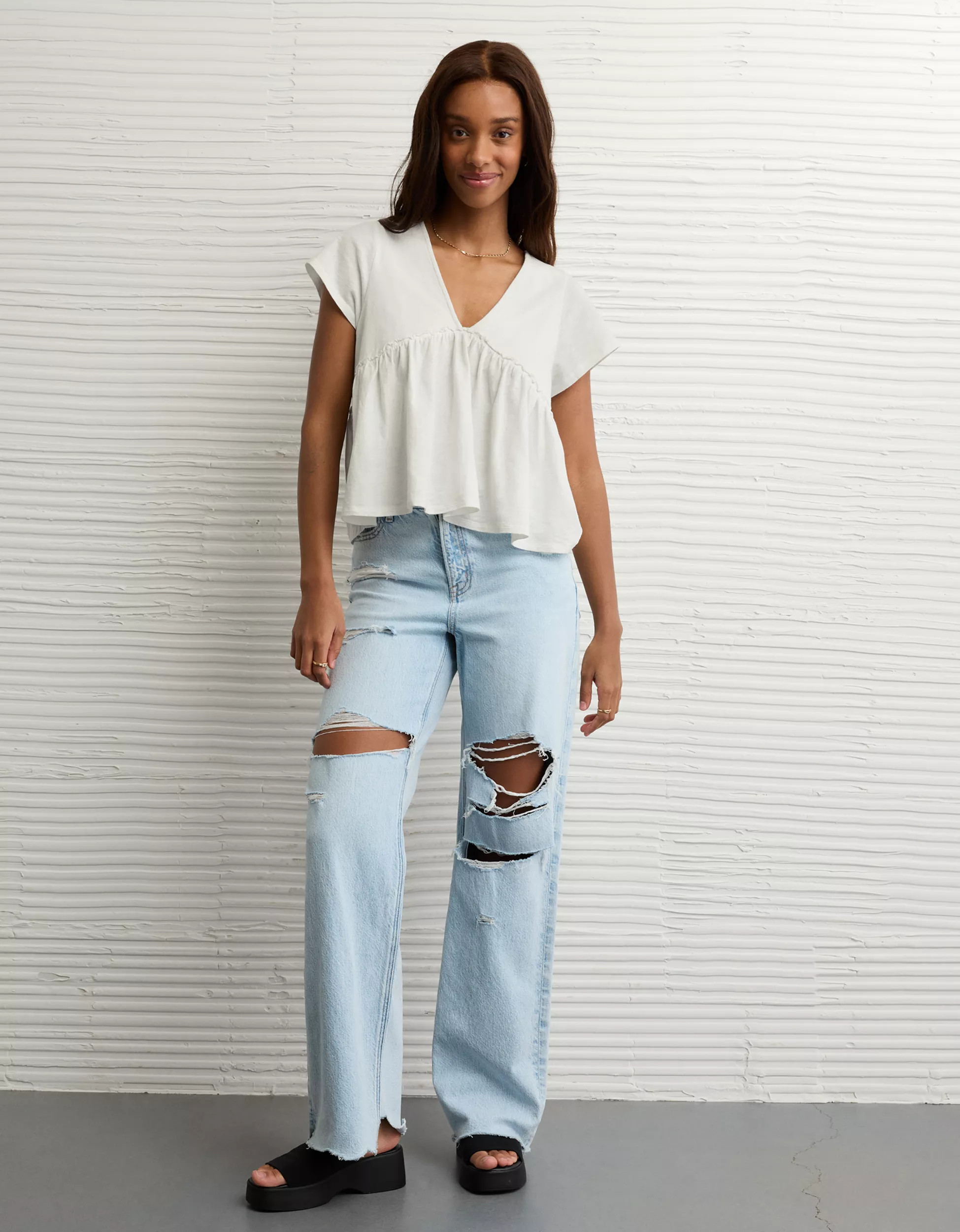 AE Sunchaser Knit Babydoll Swing T-Shirt | American Eagle Outfitters (US & CA)