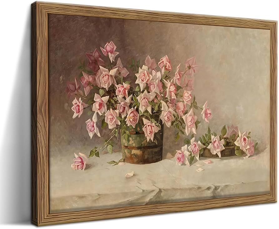 Framed Floral Canvas Wall Art, Vintage Rose Pictures Wall Decor, Modern Farmhouse Botanical Poste... | Amazon (US)