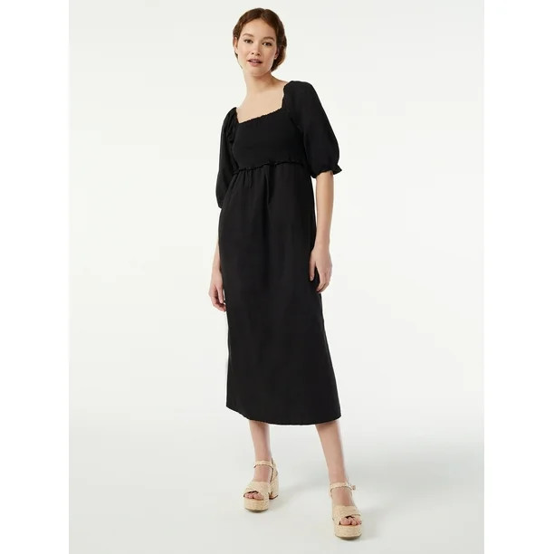 Free Assembly Women's Smocked Midi Dress with Convertible Sleeves - Walmart.com | Walmart (US)