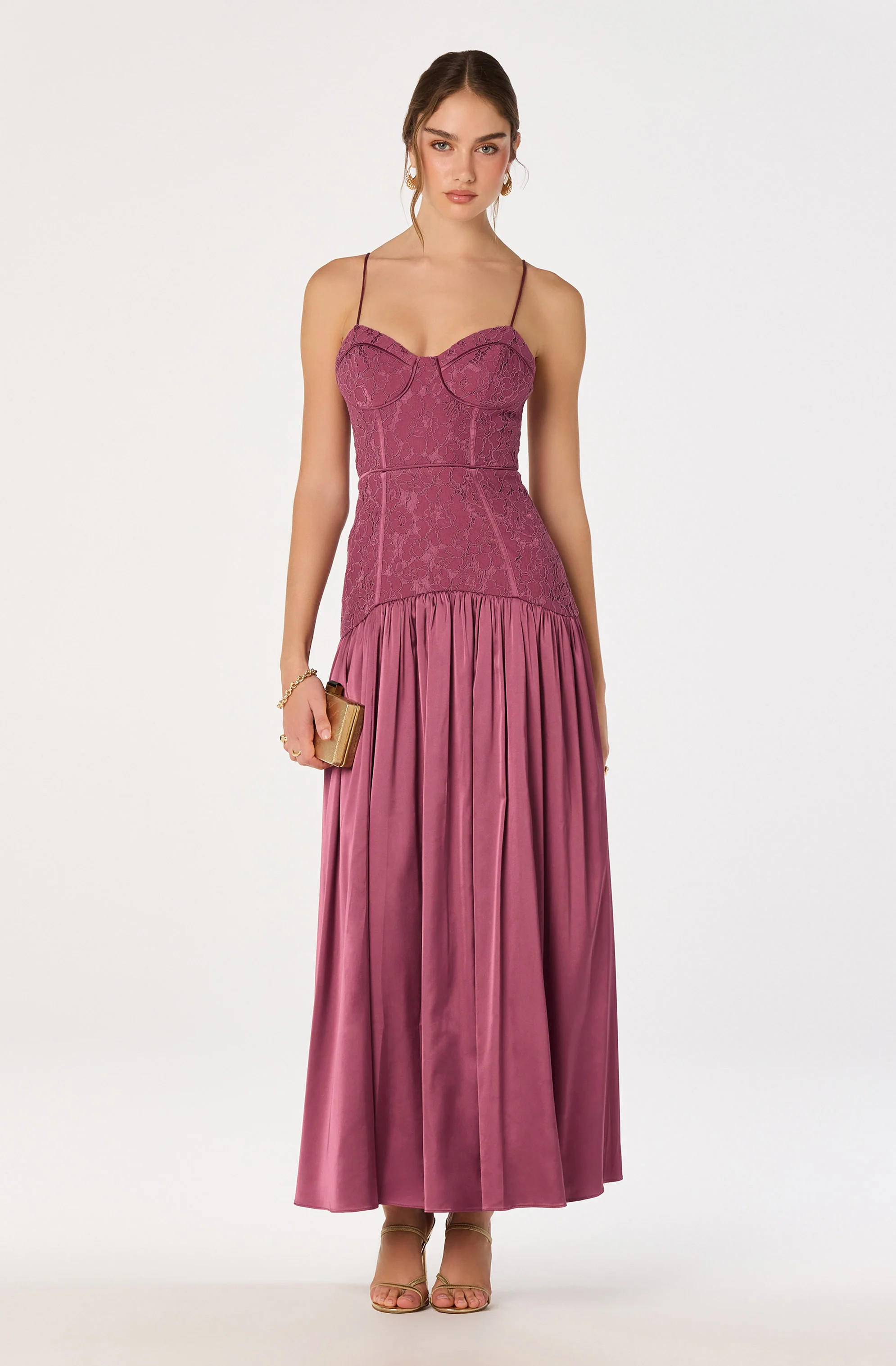Kaylani Lace Bustier Maxi Dress - Mauve / XS | ASTR The Label (US)
