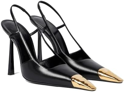 THESHY Womens Slingback High Heels Metal Pointed Toe Leather High Stiletto Heel Pumps Slip on Ela... | Amazon (US)