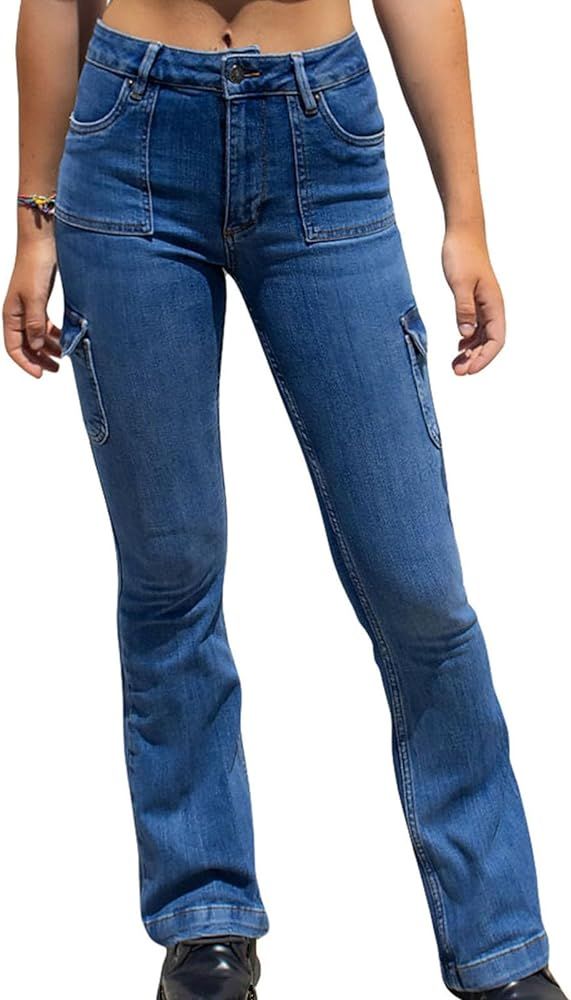 hlysgo Women's Cargo Jeans Casual Slim Fit Flared Leg Denim Pants Summer High Waisted Bell Bottom... | Amazon (CA)
