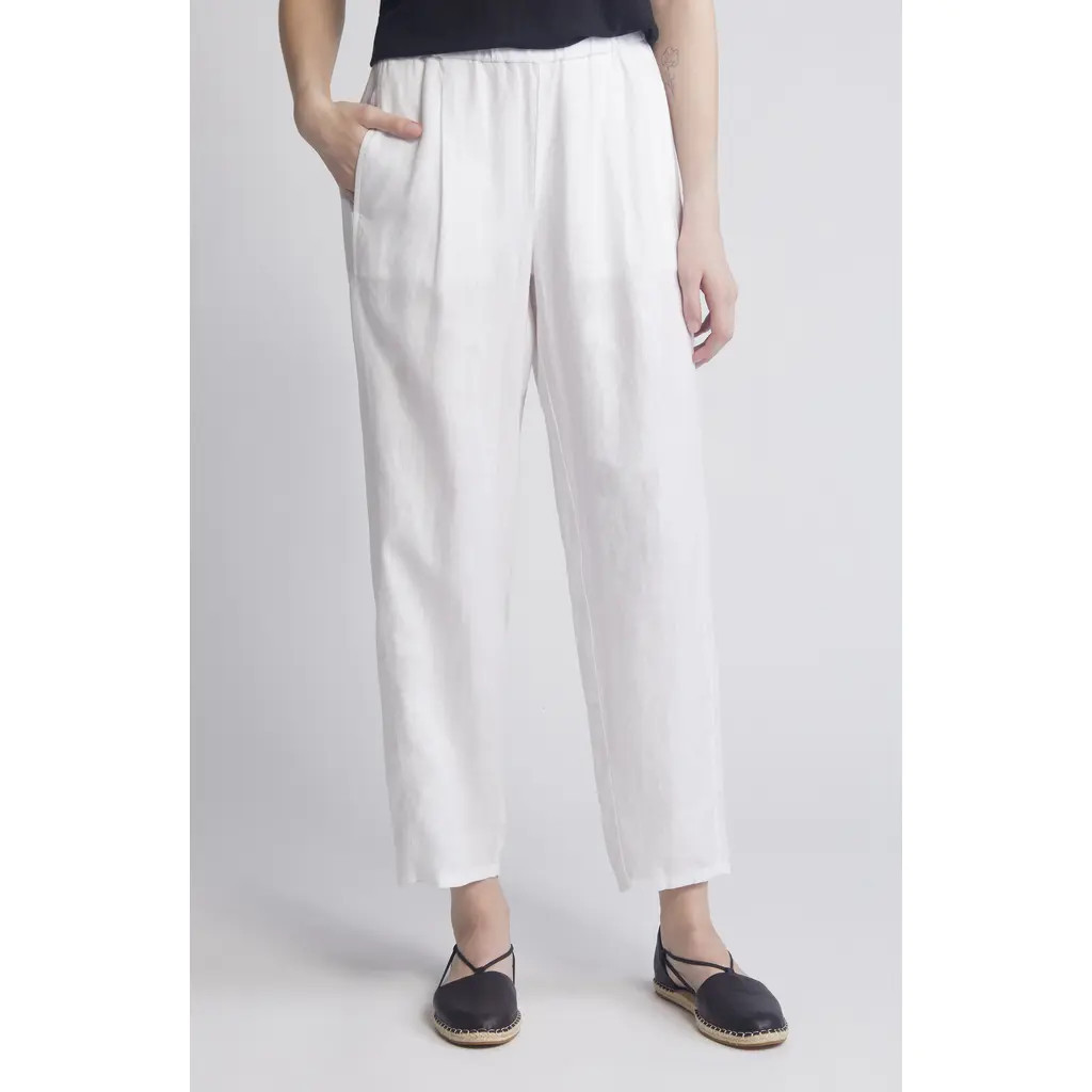 Eileen Fisher Pleated Organic Linen Lantern Pants in White at Nordstrom, Size X-Small | Nordstrom
