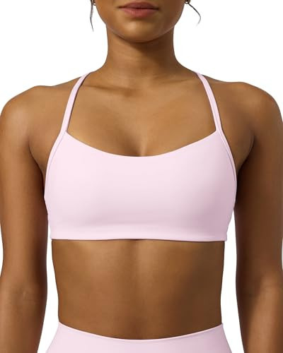 PAVOI ACTIVE Yoga Racerback Bras for Women - Buttery Soft Low Support Scoop Neck Y-Back Thin Strap Sports Bra - FlexFlow - X-Small, Blossom Pink, A-C Cups | Amazon (US)