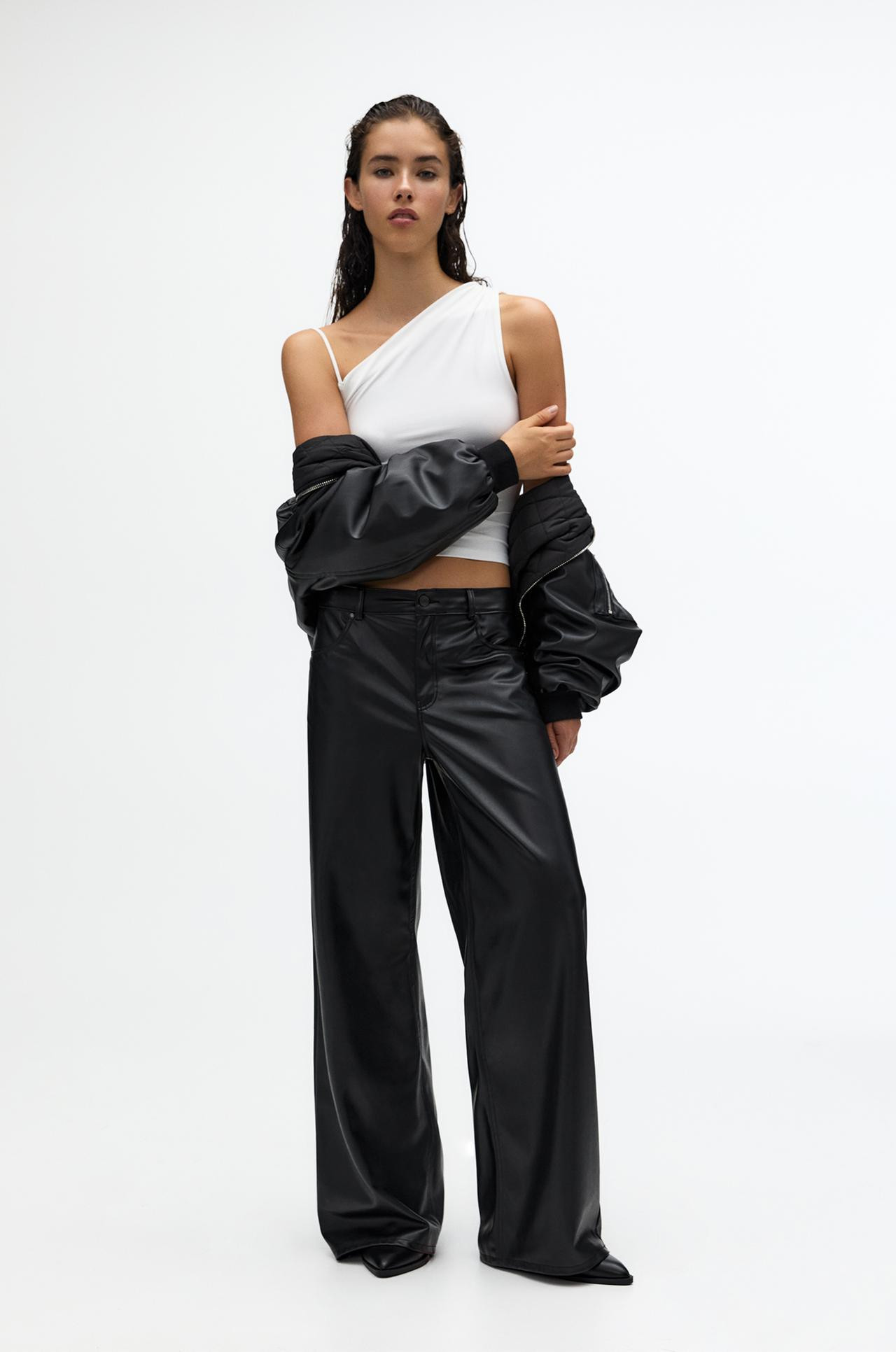 Wide-leg faux leather trousers | PULL and BEAR UK