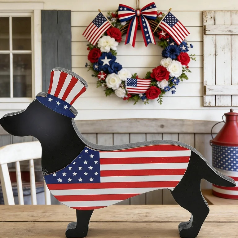 Dachshund Wooden Sign, USA Flag Hat Dachshund Wooden Table Sign, Patriotic Dog Decor Ornament, Cu... | Walmart (US)