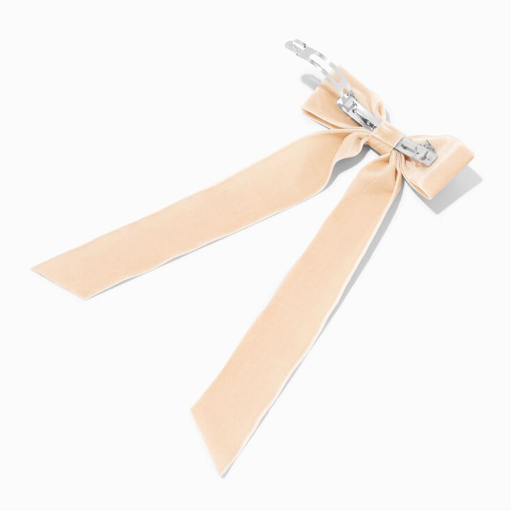 Taupe Velvet Long Tail Hair Bow Clip | Claire's (US)