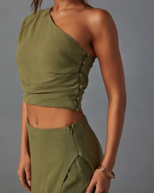Mariam Linen Blend One Shoulder Crop Top | VICI Collection
