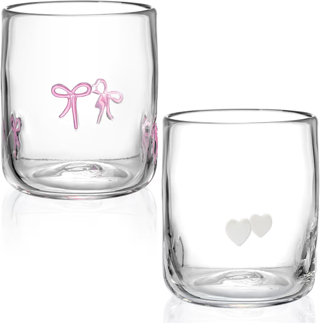 Skylety Set of 2 Bow Icon Juice Glass 14oz Coquette Pink Bow Glass Cup Coquette Heart Coffee Mug ... | Amazon (US)