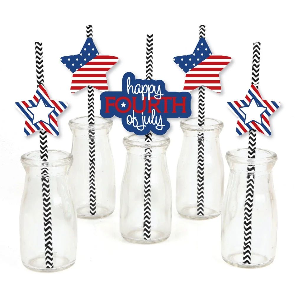 4th of July Paper Straw Decor - Striped Decorative Straws for Independence Day - Set of 24 | Walmart (US)