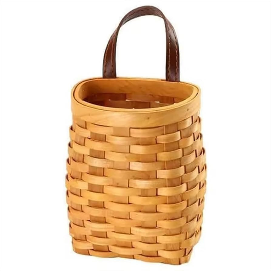 Small Hand-Woven Wood Storage Basket Portable Wall Hanging Flower Basket Organizer Fruit Vegetabl... | Amazon (US)