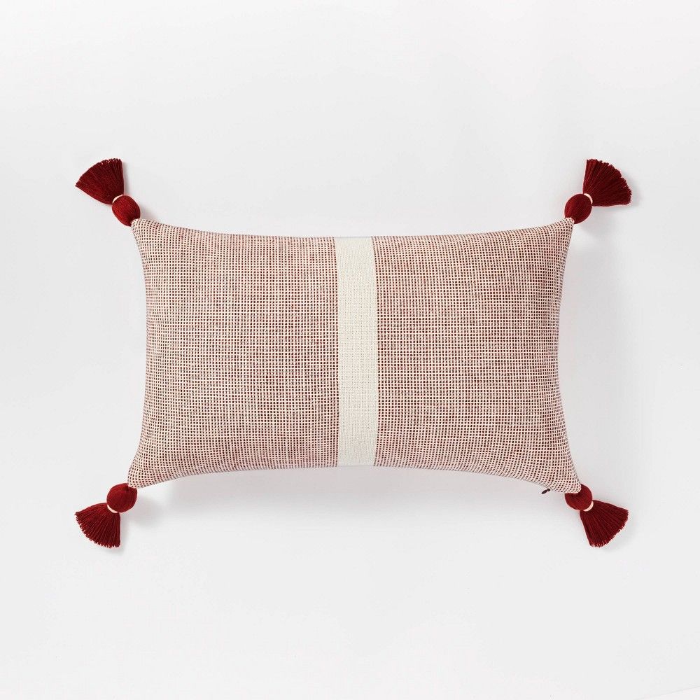 Woven Striped Lumbar Throw Pillow Cream/Red - Threshold designed with Studio McGee | Target