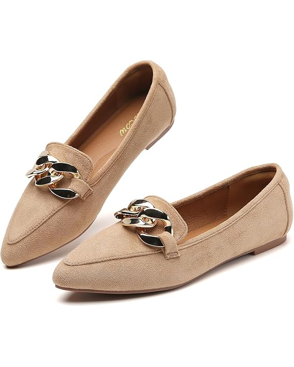 Tilocow Metal Chain Loafers for Womens Slip On Pointed Toe Flats Comfortable Fashion Work Busines... | Amazon (US)