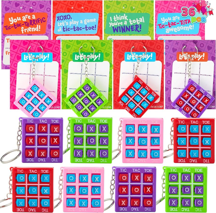 JOYIN 36 Pcs Valentines Day Tic-Tac-Toe Keychain with Greeting Cards, Valentine’s Keychains for... | Amazon (US)