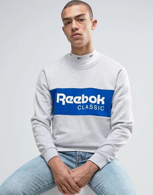 Reebok – Archive BK3829 – Gestreiftes Sweatshirt in Grau mit Rundhalsausschnitt | Asos DE