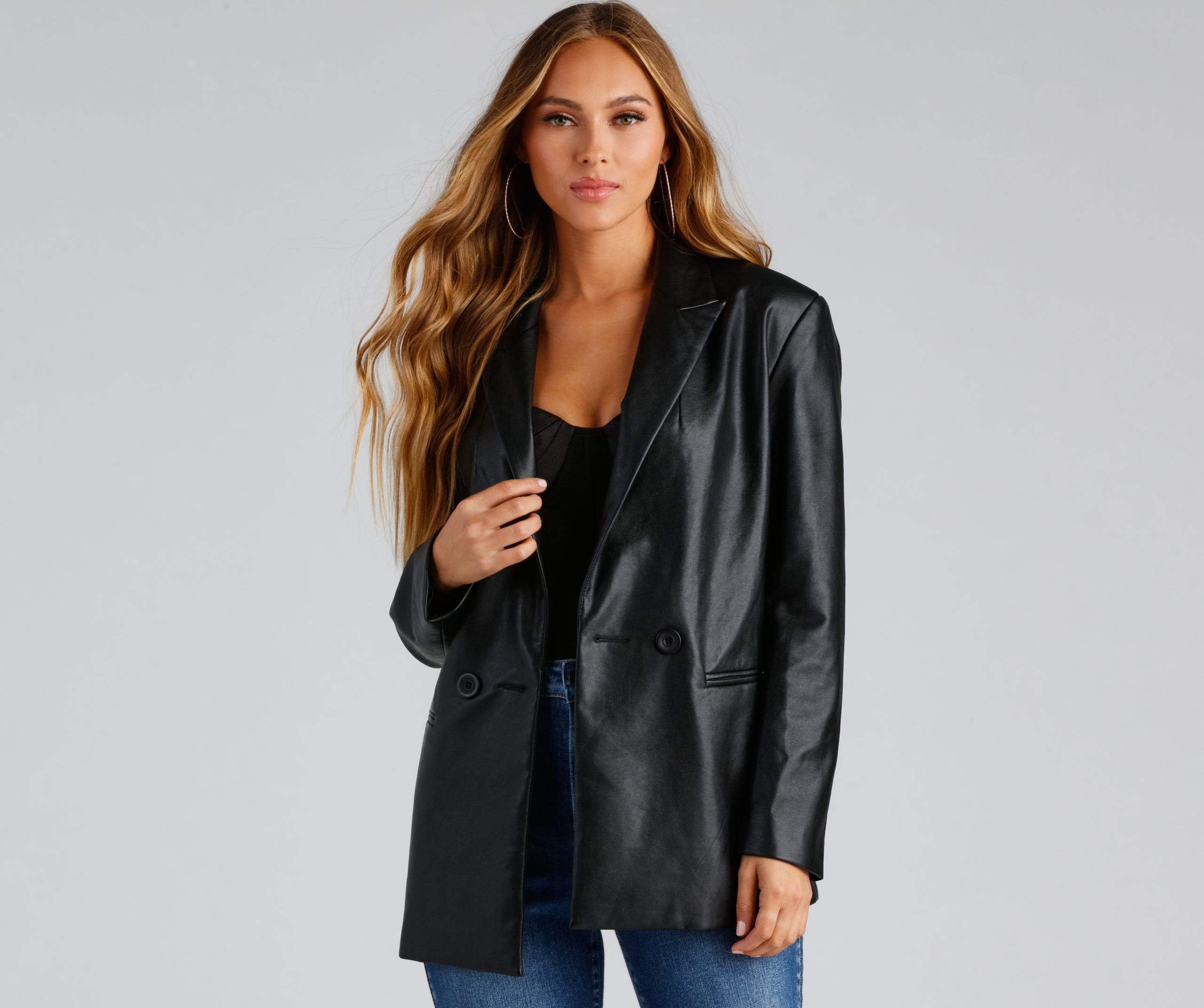 Trendy Oversized Faux Leather Blazer | Windsor Stores