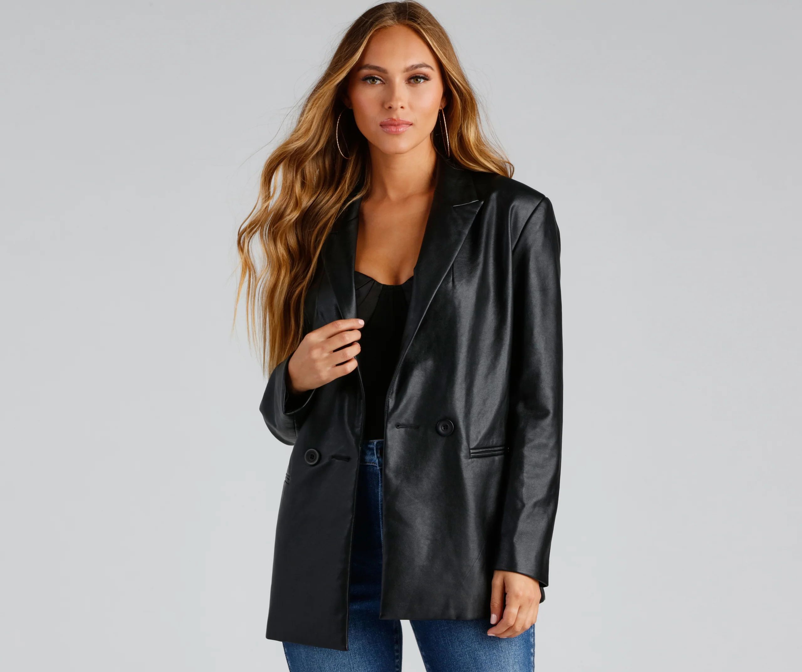 Trendy Oversized Faux Leather Blazer | Windsor Stores