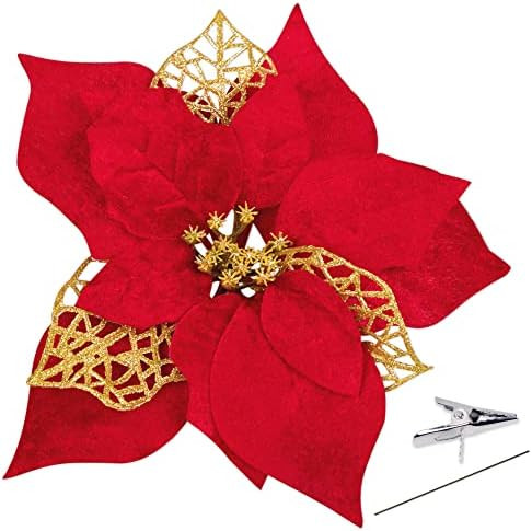 15 Pieces 8.7” Poinsettia Artificial Christmas Flowers Decorations Large Size - 8.7 Inches Xmas... | Amazon (US)