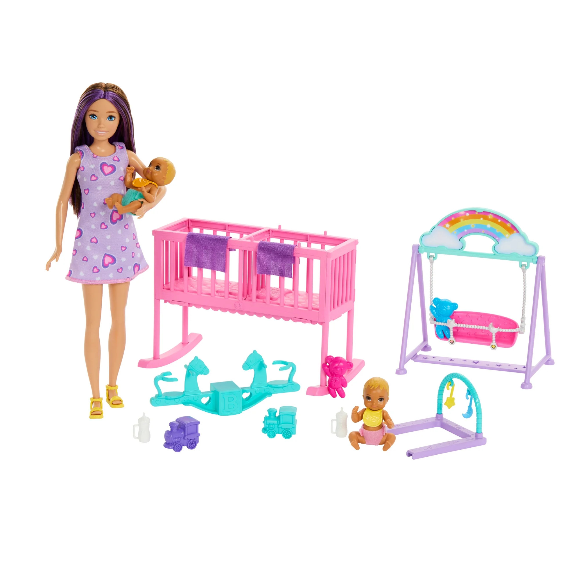Barbie Skipper Babysitter Doll with Twin Nursery Playset with Crib, Swing, See-Saw & Accessories | Walmart (US)