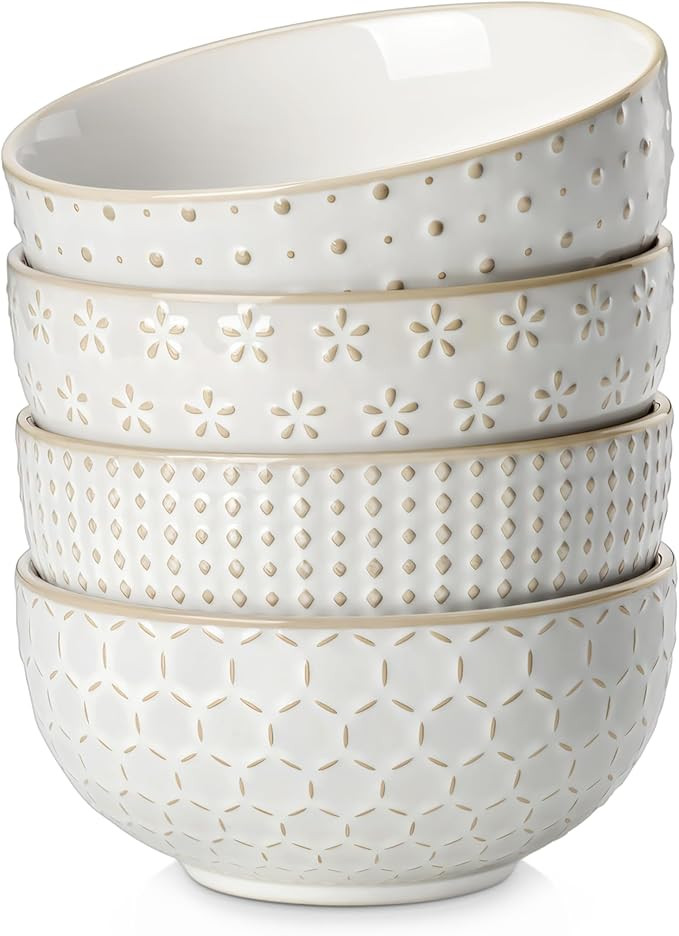MALACASA Cereal Bowls, 30 Ounce Ceramic Soup Bowl for Kitchen, Stoneware Bowls Set of 4 with Embo... | Amazon (US)
