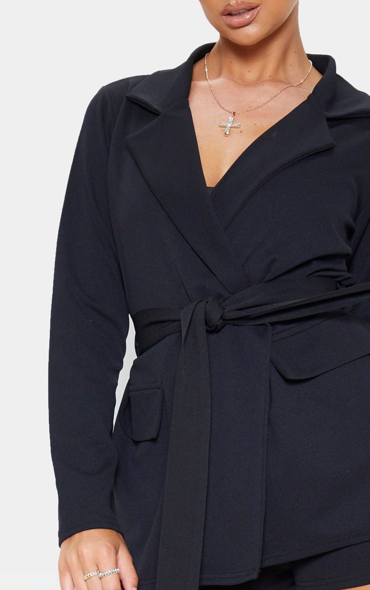 Black Belted Front Pocket Detail Blazer | PrettyLittleThing US