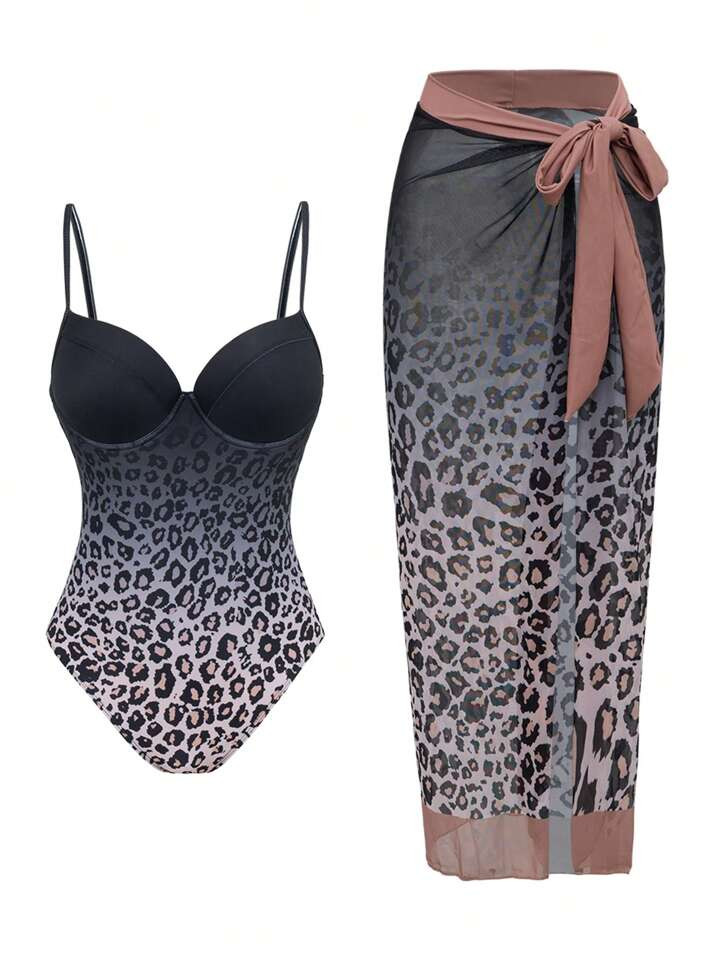 Swim Oasis Summer 2pcs/Set Women's High-Quality Leopard Print Spaghetti Strap Underwire Tankini S... | SHEIN
