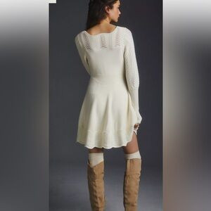 Anthropologie Pointelle Sweater Dress Pullover Crochet Knit Ribbing Ivory | Poshmark