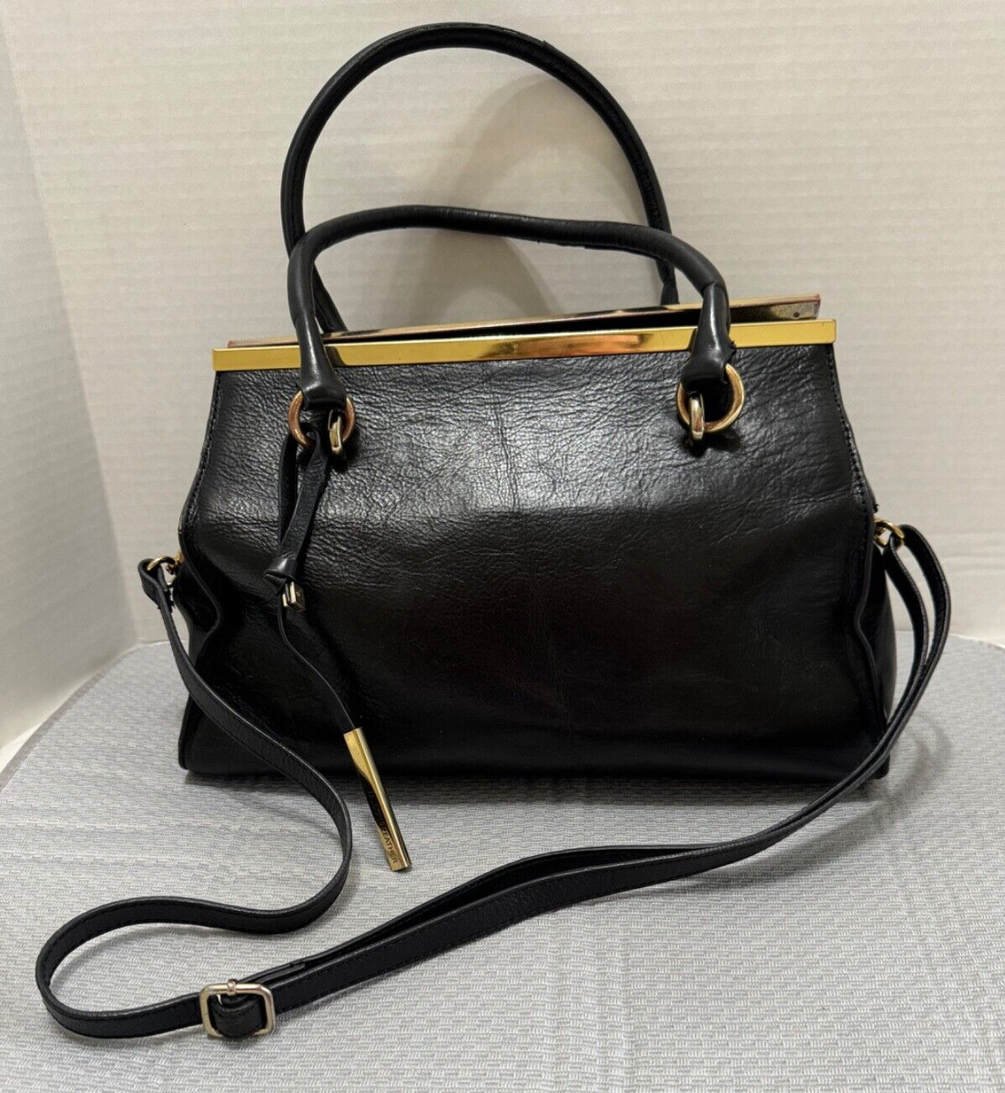 Vtg Classic Black Genuine Pebbled Leather Wilson Frame/Doctor/Work Tote/Handbag | eBay US