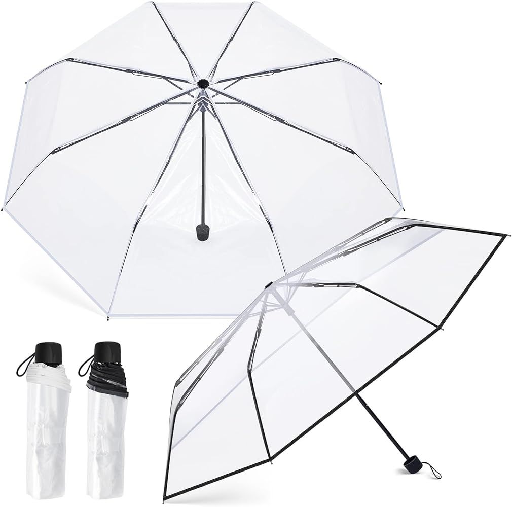 2 Pcs Clear Umbrella Transparent Portable Umbrella Compact Foldable Umbrella Manual Open Close Fo... | Amazon (US)