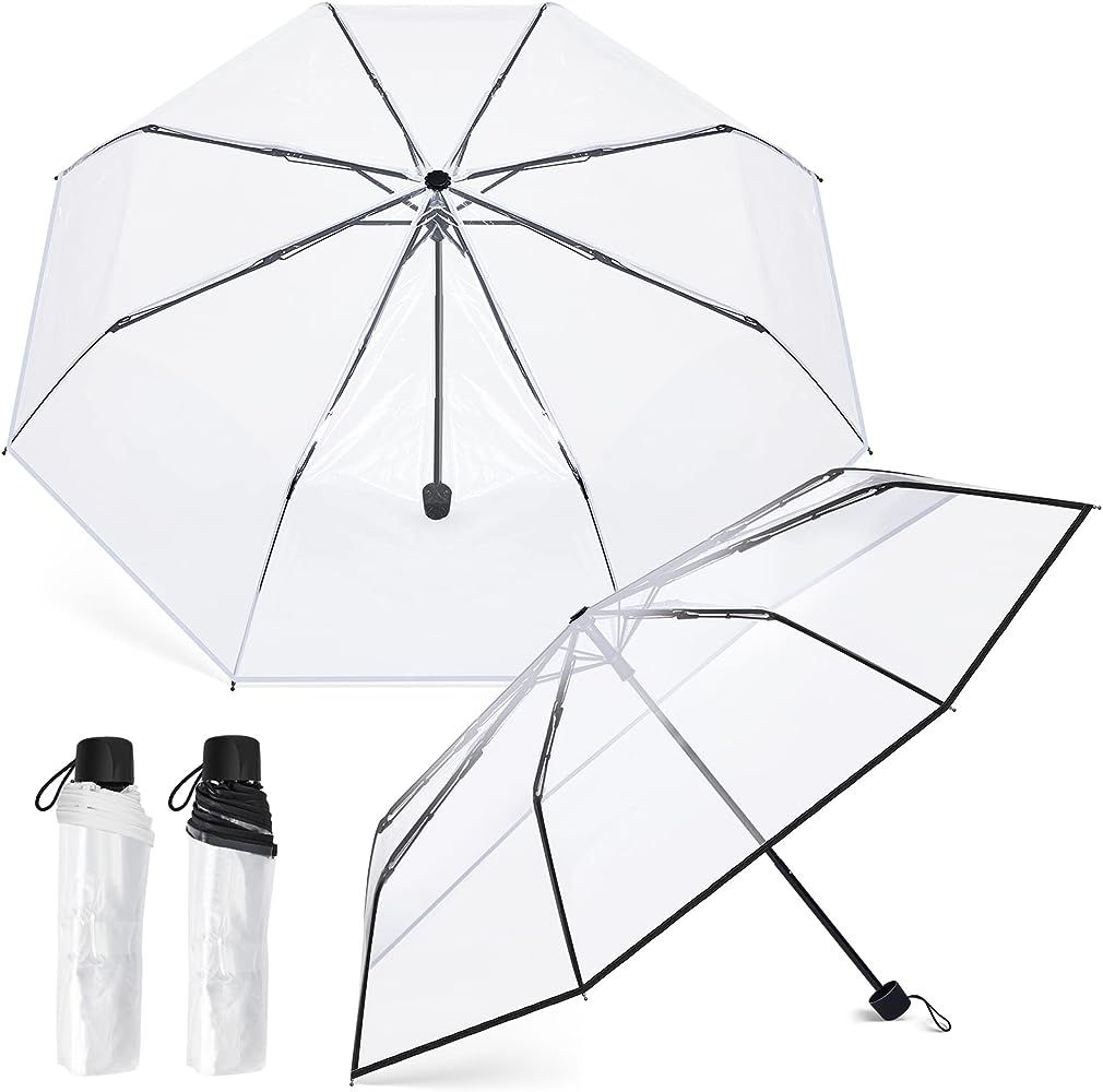 2 Pcs Clear Umbrella Transparent Portable Umbrella Compact Foldable Umbrella Manual Open Close Fo... | Amazon (US)