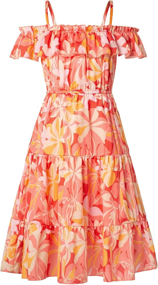 GRACE KARIN Girls Summer Dress Off Shoulder Ruffle Floral Spaghetti Strap Casual Sundress Tiered ... | Amazon (US)