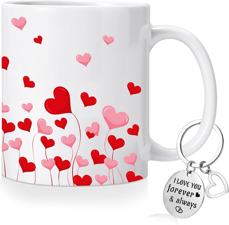 NOVWANG Valentines Day Coffee Mug, 12 OZ Love Heart Mug with Keychain Cute Valentines Day Gifts f... | Amazon (US)