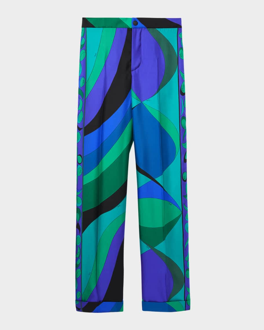 Pucci Pesci-Print Silk Twill Straight-Leg Pants | Neiman Marcus